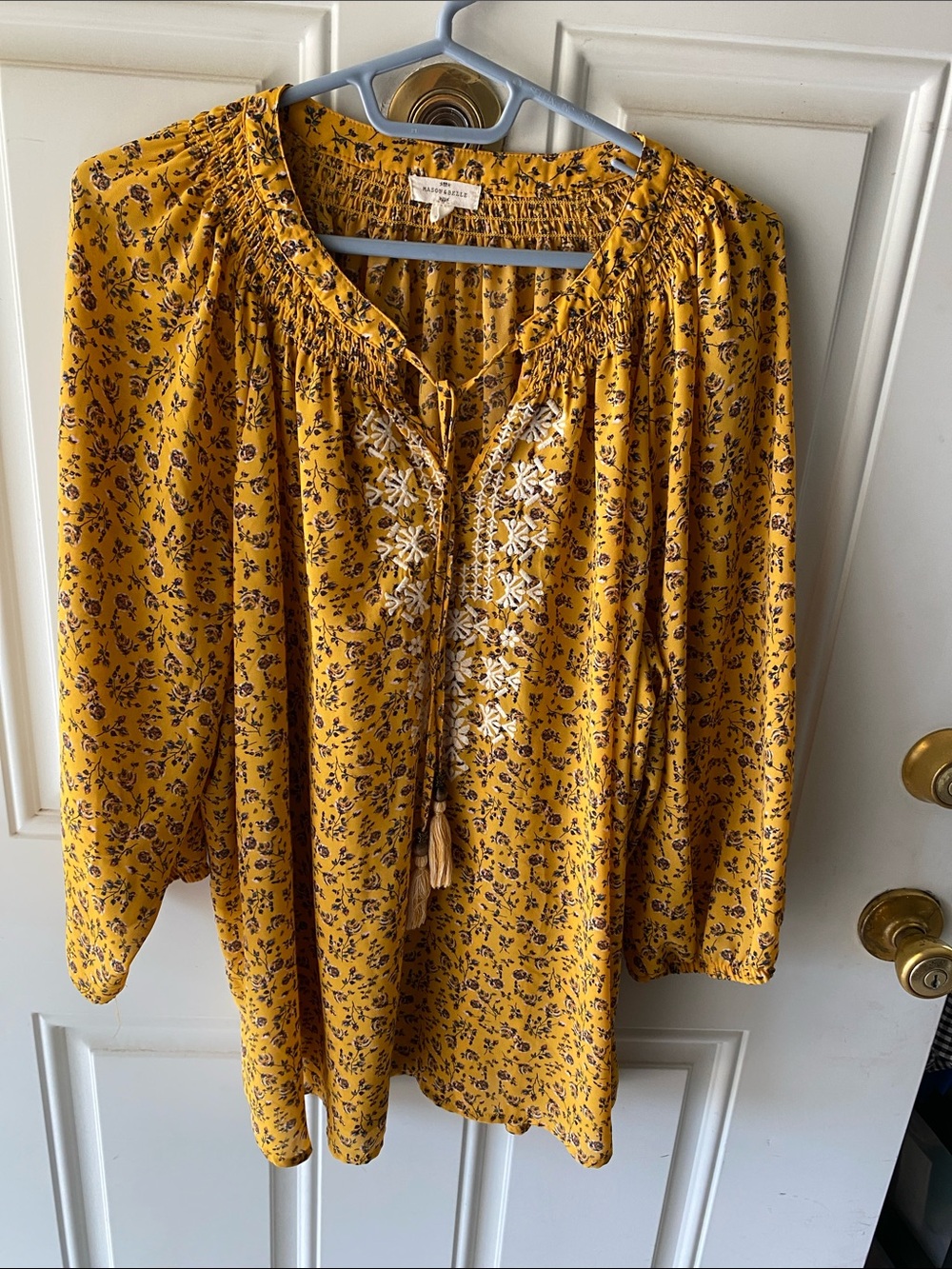 Maeve Floral Embroidered Mustard Peasant Blouse